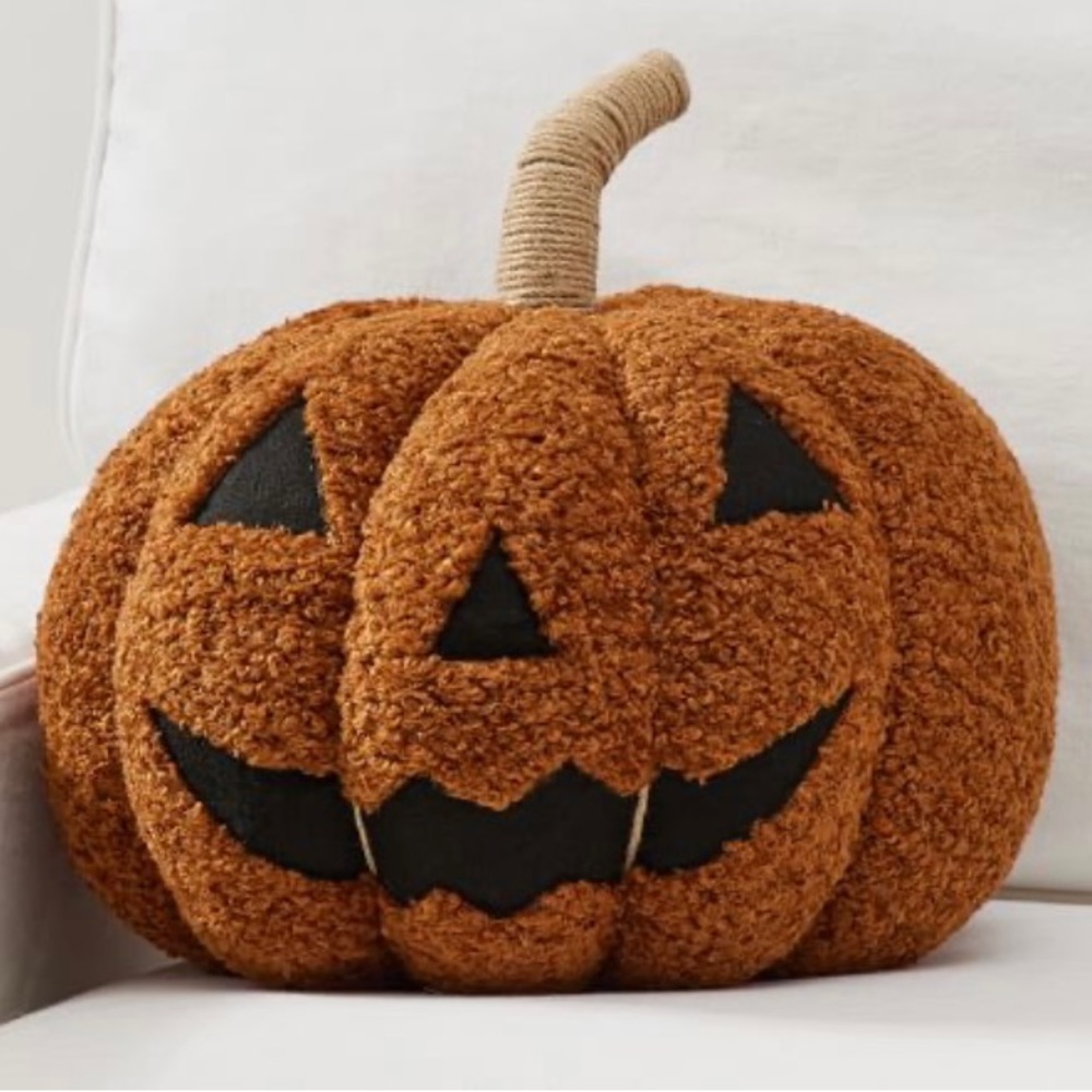 Pottery Barn Fall Decoration Jack-O-Lantern Pumpkin Pillow - New w/Tags